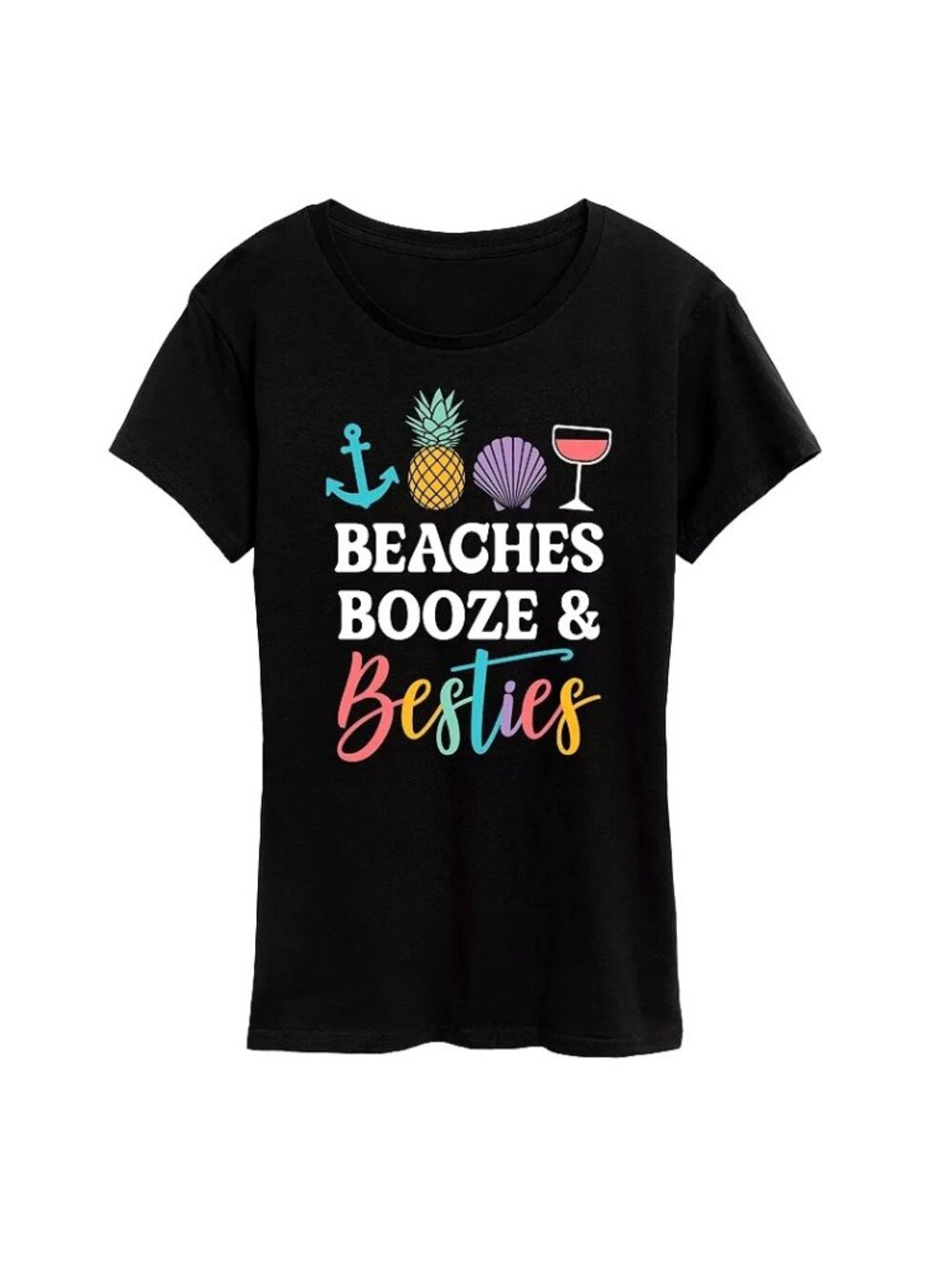 NWOT Instant Message Beaches Booze Besties Graphic Tee Women's Large Cotton Top